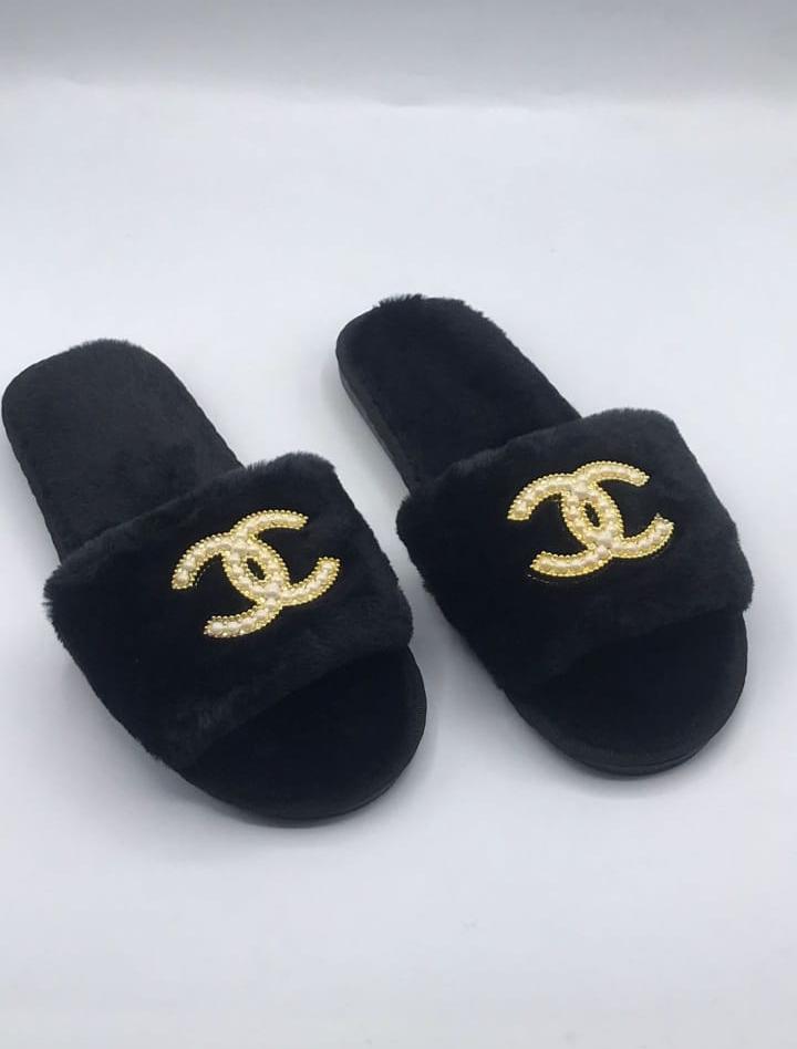 Women's Chanel Fur Slides – Luxury Comfortable Slides, Soft Cushioned Footbed, Elegant Fashion Footwear