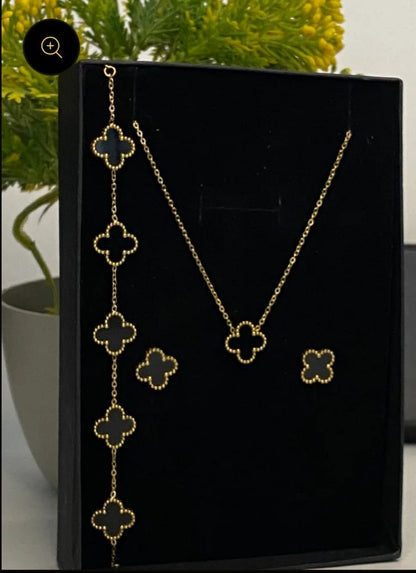 LV-Inspired Stainless Steel Earring, Bracelet & Necklace Combo Set