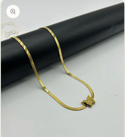 Gold Plated Butterfly Stainless Steel Snake Chain Necklace