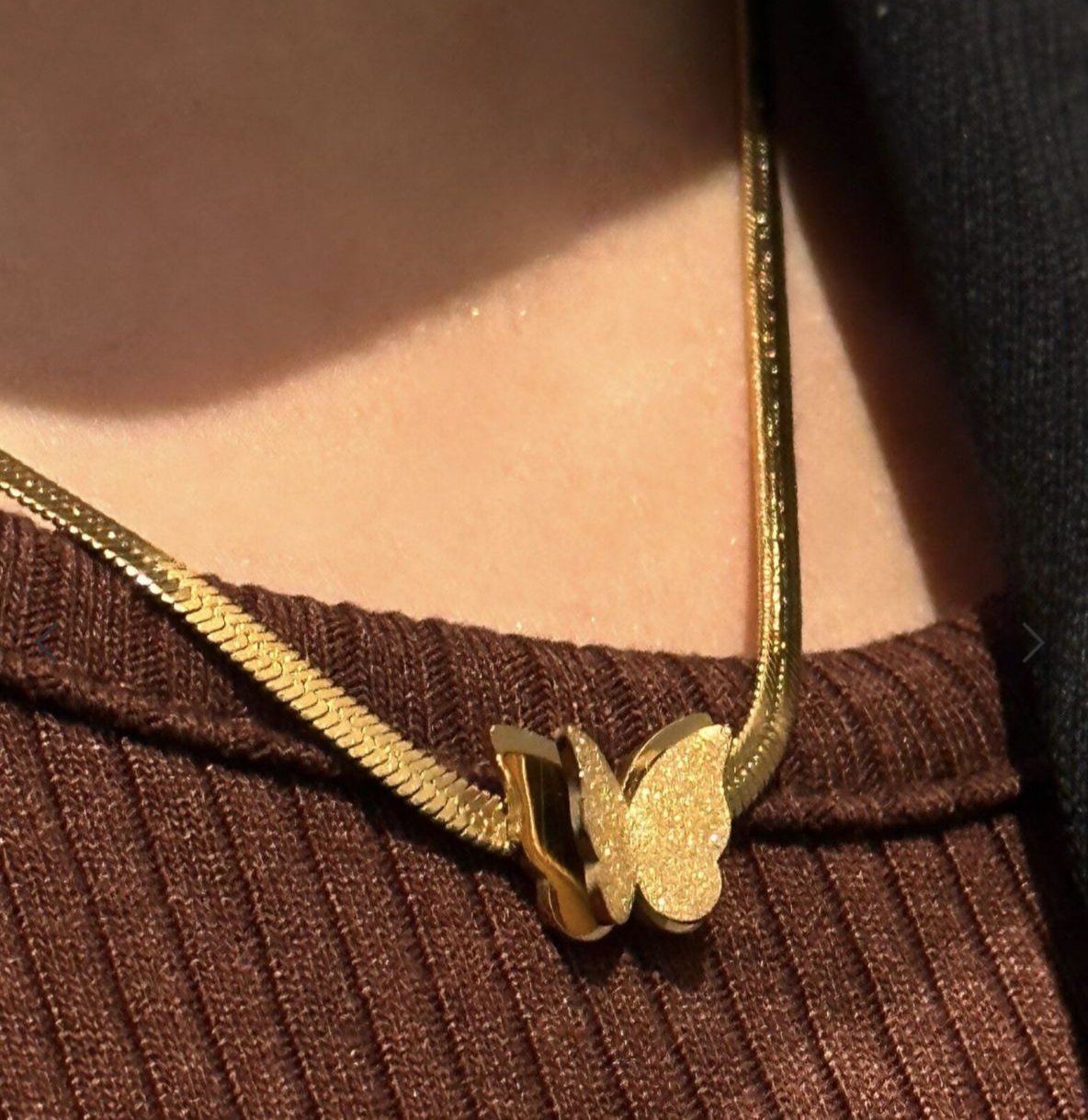 Gold Plated Butterfly Stainless Steel Snake Chain Necklace