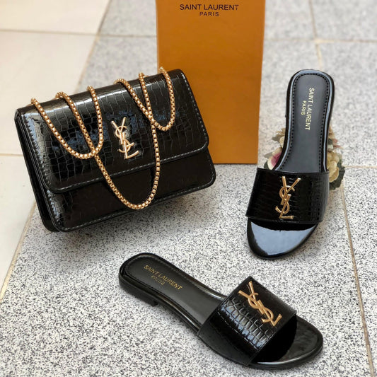 YSL | Yves Saint Laurent Crossbody Bag and Premium Quality Slippers Combo - Luxury Accessories Set 2024