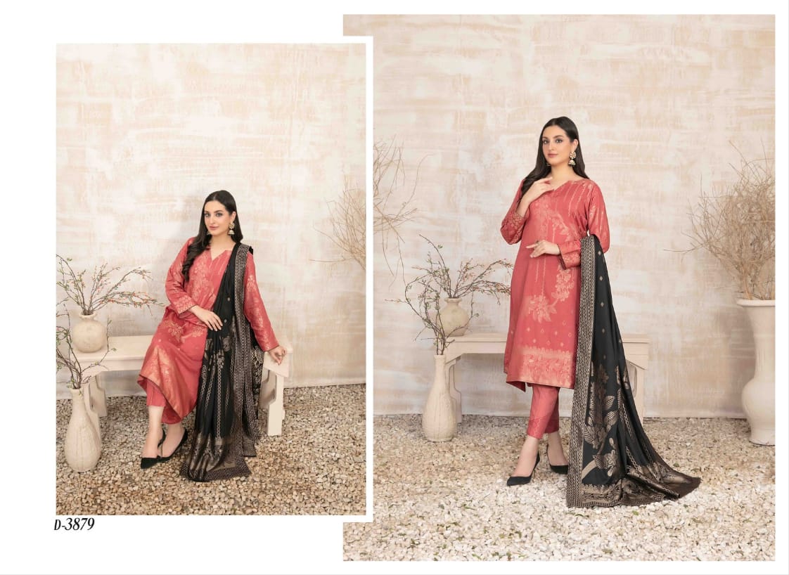 UMNIA Zari Broshia Banarsi 3pc Unstitched Collection 2024 – Broshia Jacquard Cottel Linen Shirt, Banarsi Dupatta & Dyed Linen Shalwar