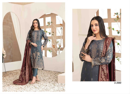 UMNIA Zari Broshia Banarsi 3pc Unstitched Collection 2024 – Broshia Jacquard Cottel Linen Shirt, Banarsi Dupatta & Dyed Linen Shalwar