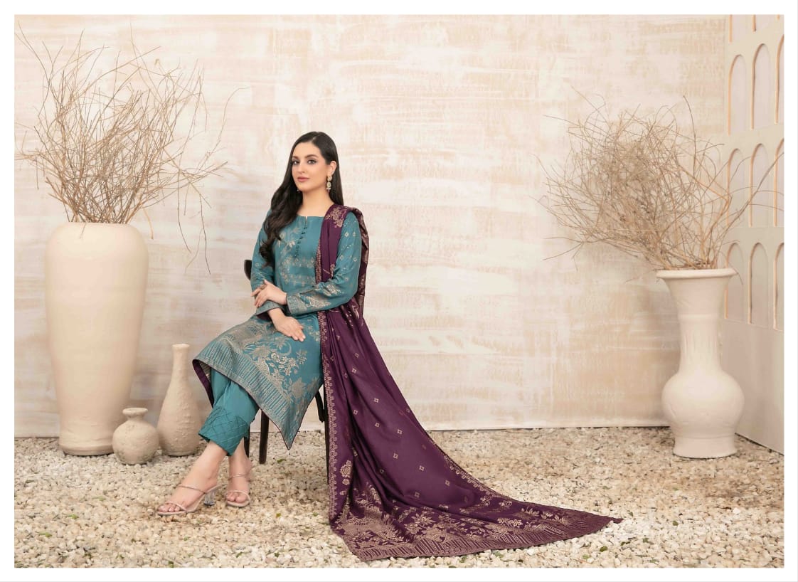 UMNIA Zari Broshia Banarsi 3pc Unstitched Collection 2024 – Broshia Jacquard Cottel Linen Shirt, Banarsi Dupatta & Dyed Linen Shalwar