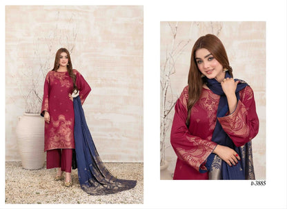 UMNIA Zari Broshia Banarsi 3pc Unstitched Collection 2024 – Broshia Jacquard Cottel Linen Shirt, Banarsi Dupatta & Dyed Linen Shalwar