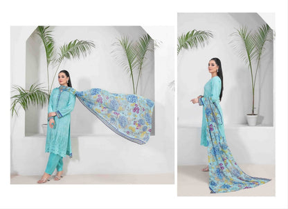 Banah Printed & Embroidered Lawn Collection 2024 – 3 Piece Unstitched Lawn Suit with Embroidered Shirt, Printed Dupatta, & Shalwar