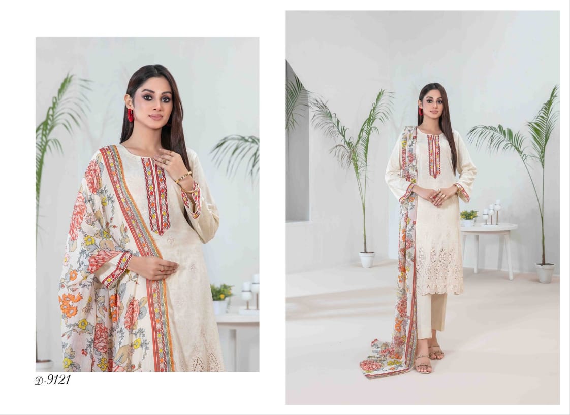 Banah Printed & Embroidered Lawn Collection 2024 – 3 Piece Unstitched Lawn Suit with Embroidered Shirt, Printed Dupatta, & Shalwar