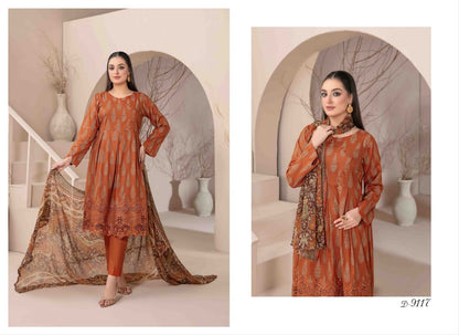 Banah Printed & Embroidered Lawn Collection 2024 – 3 Piece Unstitched Lawn Suit with Embroidered Shirt, Printed Dupatta, & Shalwar