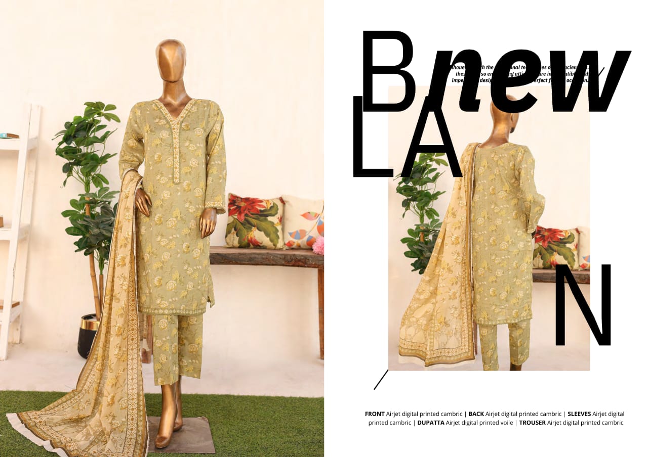 Identic Separates Cambric Vol-1, 2024 – Luxury Digital Printed 3-Piece Collection by Norah Textile – Includes Shirt, Lawn Dupatta & Cambric Trousers