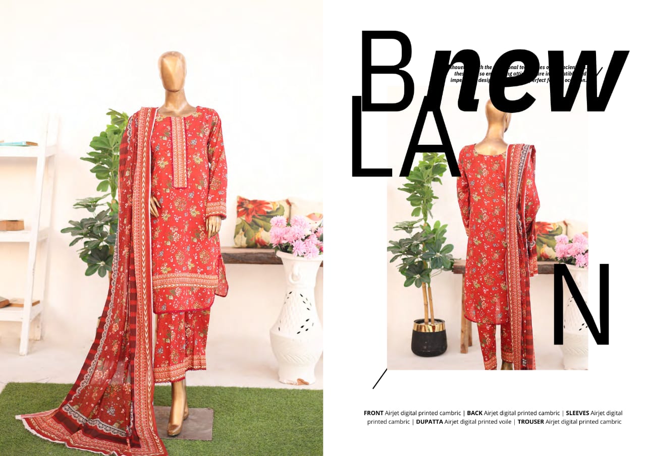 Identic Separates Cambric Vol-1, 2024 – Luxury Digital Printed 3-Piece Collection by Norah Textile – Includes Shirt, Lawn Dupatta & Cambric Trousers