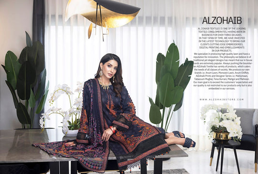 Amazing Discount Offer! – Colors Digital Printed Lawn with Pure Bamber Chiffon Dupatta by Alzohaib Textiles – Luxury Shirts & Trousers Set