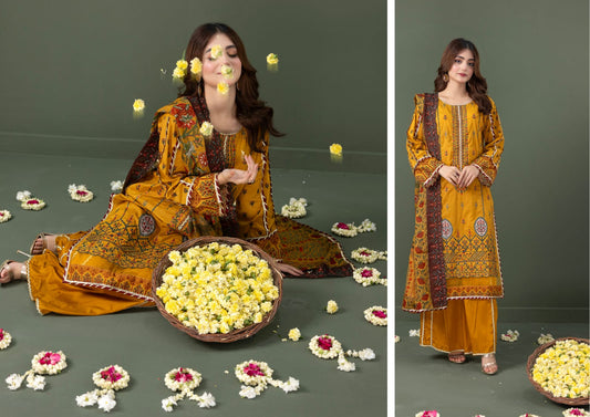 Saline Lawn Fabric 3-Piece Suit with Exclusive Cut Work Dupatta – 2024 Collection | Free Delivery