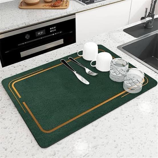 Magical Water Absorbent Anti-Slip Dish Drying/Dining Table Mat - 45x30 cm | Premium Napa Leather Fabric & Anti-Slip Rubber Base | High Quality 3mm Thickness