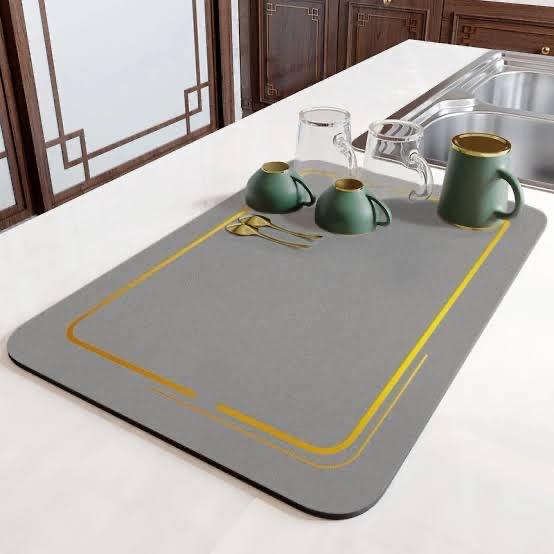 Magical Water Absorbent Anti-Slip Dish Drying/Dining Table Mat - 45x30 cm | Premium Napa Leather Fabric & Anti-Slip Rubber Base | High Quality 3mm Thickness