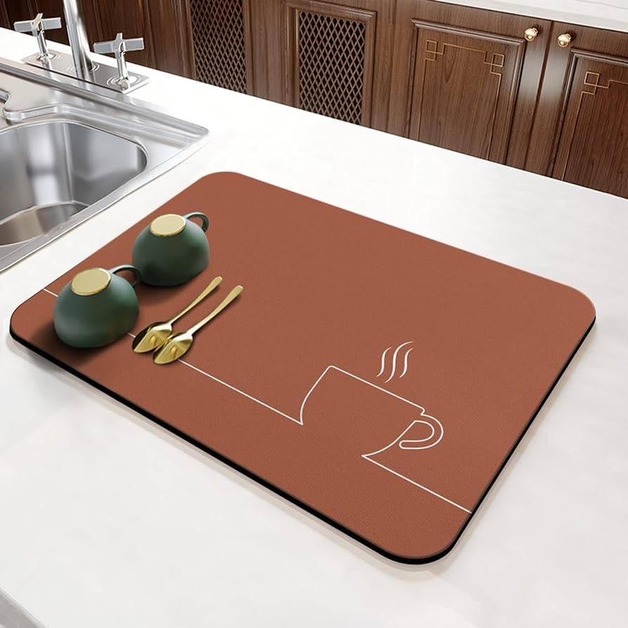 Magical Water Absorbent Anti-Slip Dish Drying/Dining Table Mat - 45x30 cm | Premium Napa Leather Fabric & Anti-Slip Rubber Base | High Quality 3mm Thickness