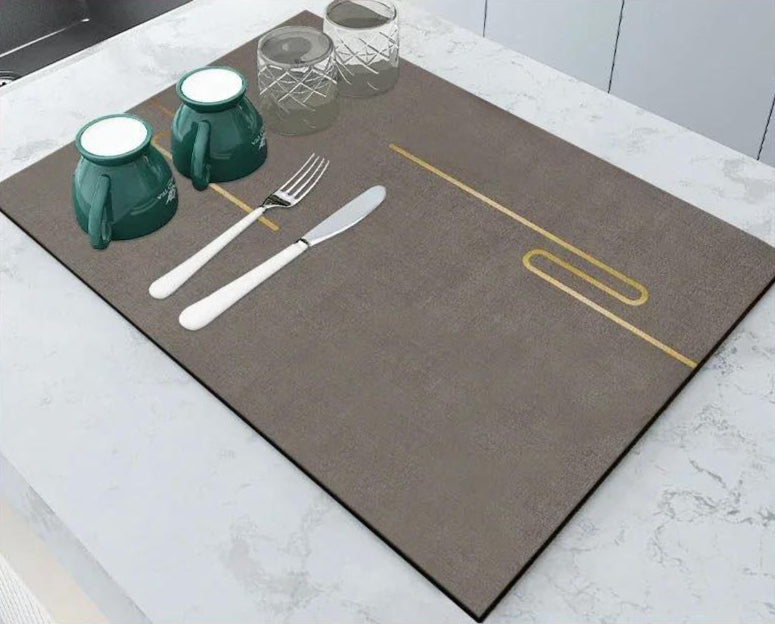 Magical Water Absorbent Anti-Slip Dish Drying/Dining Table Mat - 45x30 cm | Premium Napa Leather Fabric & Anti-Slip Rubber Base | High Quality 3mm Thickness