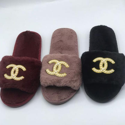 Women's Chanel Fur Slides – Luxury Comfortable Slides, Soft Cushioned Footbed, Elegant Fashion Footwear