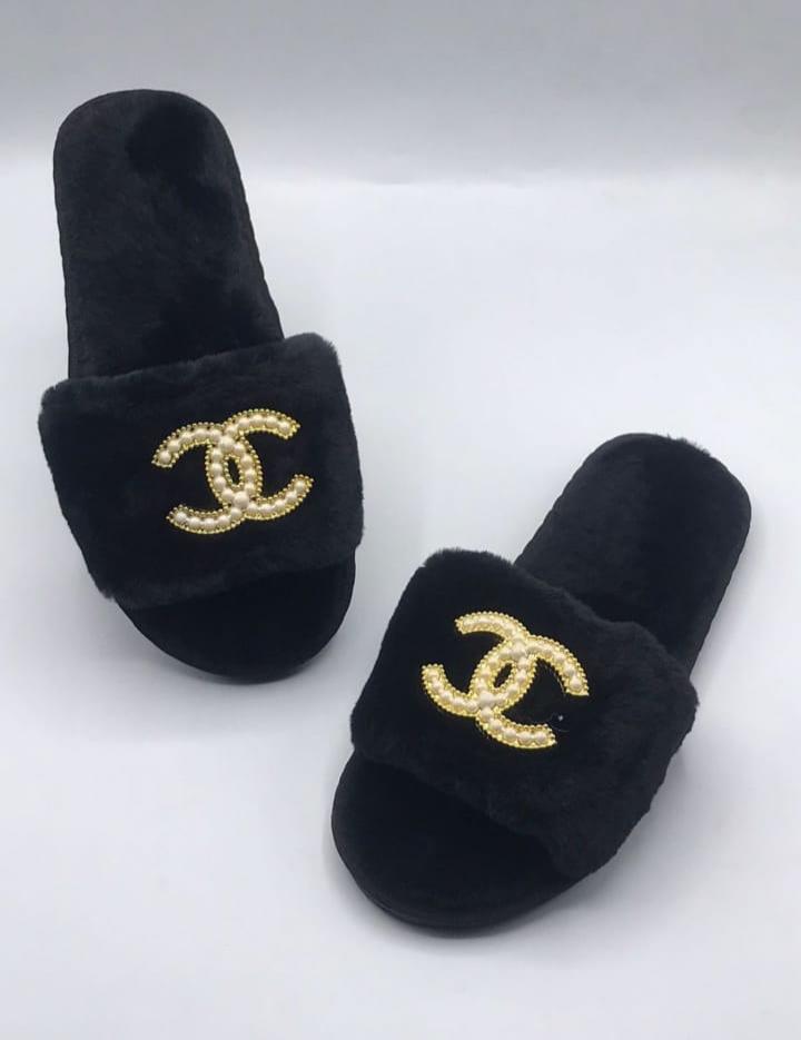 Women's Chanel Fur Slides – Luxury Comfortable Slides, Soft Cushioned Footbed, Elegant Fashion Footwear