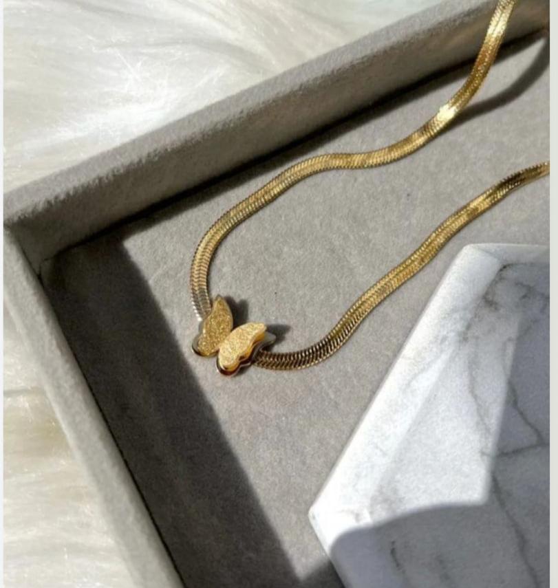 Gold Plated Butterfly Stainless Steel Snake Chain Necklace