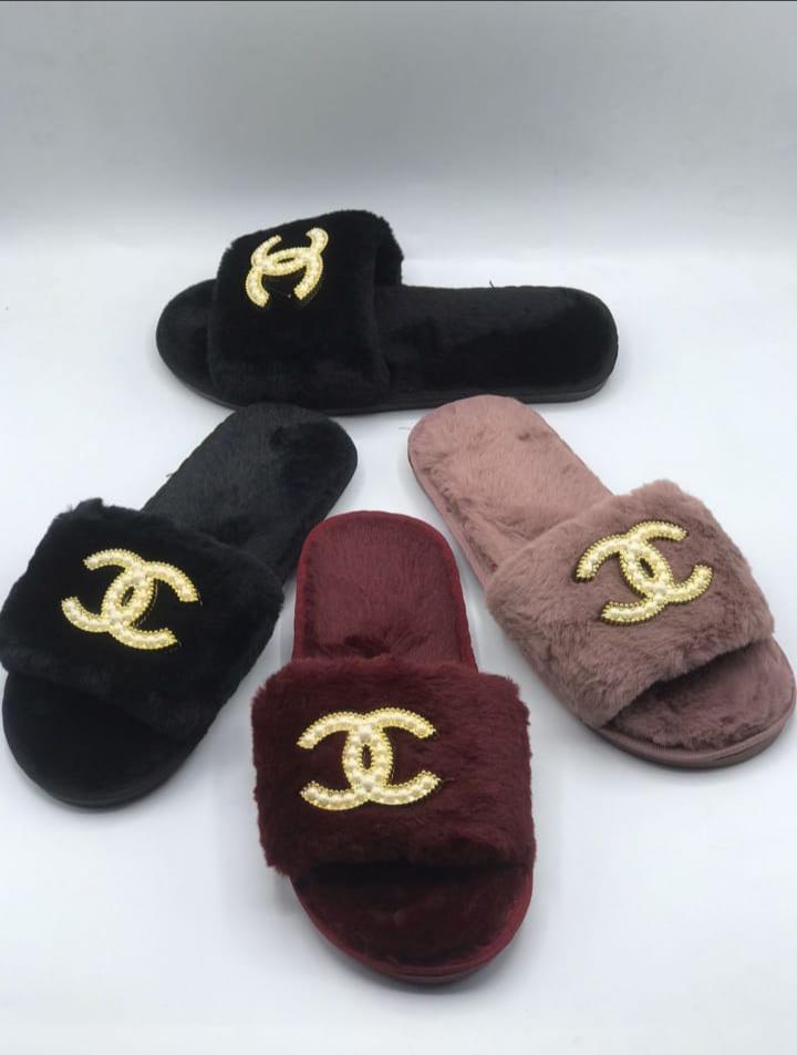 Women's Chanel Fur Slides – Luxury Comfortable Slides, Soft Cushioned Footbed, Elegant Fashion Footwear